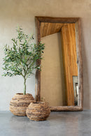 Wall Mirror Rectangle Wood Brown Large