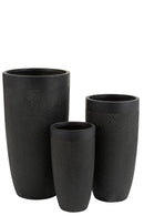 Set Of 3 Vases Round High Clay Black