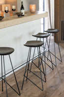 Bar Stool Teak Wood/Iron Black