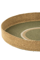Plateau Rond+Cercles Jonc de Mer Vert/Naturel