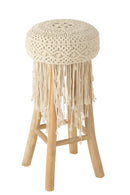 Stool Fringes Wood/Macrame White - Majorr