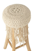 Stool Fringes Wood/Macrame White - Majorr