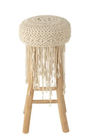 Stool Fringes Wood/Macrame White - Majorr