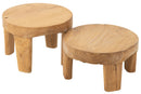 Set Of 2 Table Round Teak Wood Natural