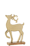 Reindeer On Base Aluminium/Wood Gold Large