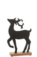 Reindeer On Base Aluminium/Wood Black Large