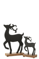 Reindeer On Base Aluminium/Wood Black Large