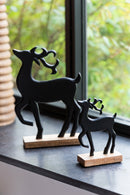 Reindeer On Base Aluminium/Wood Black Large