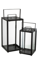 Set Of 2 Lantern Rectangular Alo Iron/Glass Black