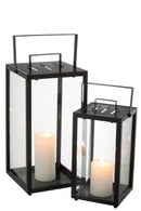 Set Of 2 Lantern Rectangular Alo Iron/Glass Black