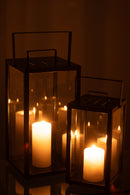 Set Of 2 Lantern Rectangular Alo Iron/Glass Black