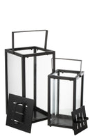 Set Of 2 Lantern Rectangular Alo Iron/Glass Black