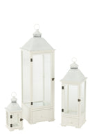 Set Of 3 Lanterns Towers Fir Wood/Metal White