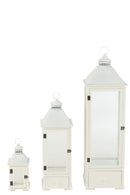 Set Of 3 Lanterns Towers Fir Wood/Metal White