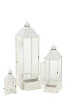 Set Of 3 Lanterns Towers Fir Wood/Metal White