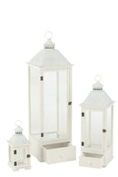 Set Of 3 Lanterns Towers Fir Wood/Metal White