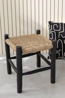 Stool Square Teak Wood/Seagrass Black/Natural