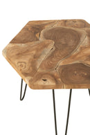 Lot de 2 tables d'appoint hexagonales en bois de teck/métal naturel