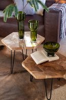 Lot de 2 tables d'appoint hexagonales en bois de teck/métal naturel