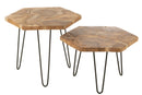 Lot de 2 tables d'appoint hexagonales en bois de teck/métal naturel