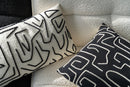 Coussin Rectangle Lignes/Courbes Coton Blanc/Noir Petit
