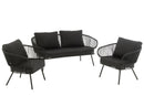 Set Of 3 Chairs Poa Steel/Rattan Black