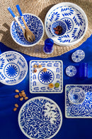 Salad Bowl Floral Pattern Mango Wood Blue/White