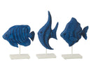 Fish On Base Polyresin Blue/White Assortment Of 3