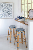 Stool Geo Rattan Blue/White - Majorr