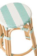 Stool Striped Rattan Light Blue/White
