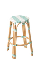 Stool Striped Rattan Light Blue/White