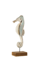 Seahorse On Base Paulownia Wood Natural/Light Blue Small