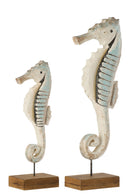 Seahorse On Base Paulownia Wood Natural/Light Blue Large