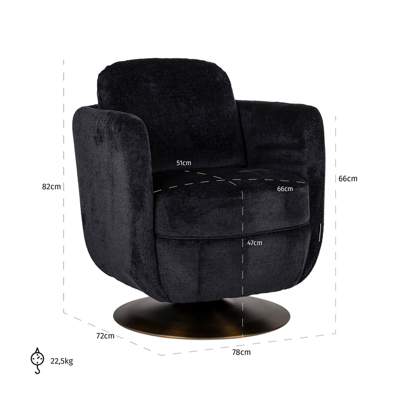 Draaifauteuil Turner black chenille - Majorr