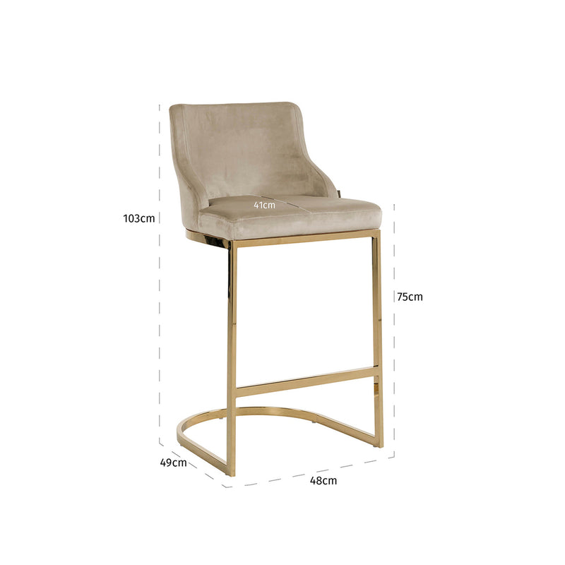 Barstoel Bolton khaki velvet / gold fire retardant - Majorr