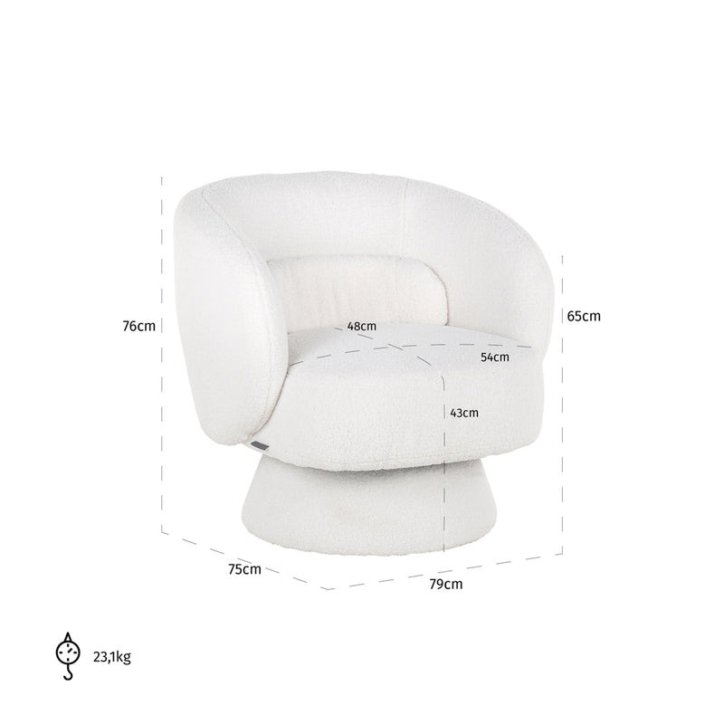 Draaifauteuil Senna white furry - Majorr