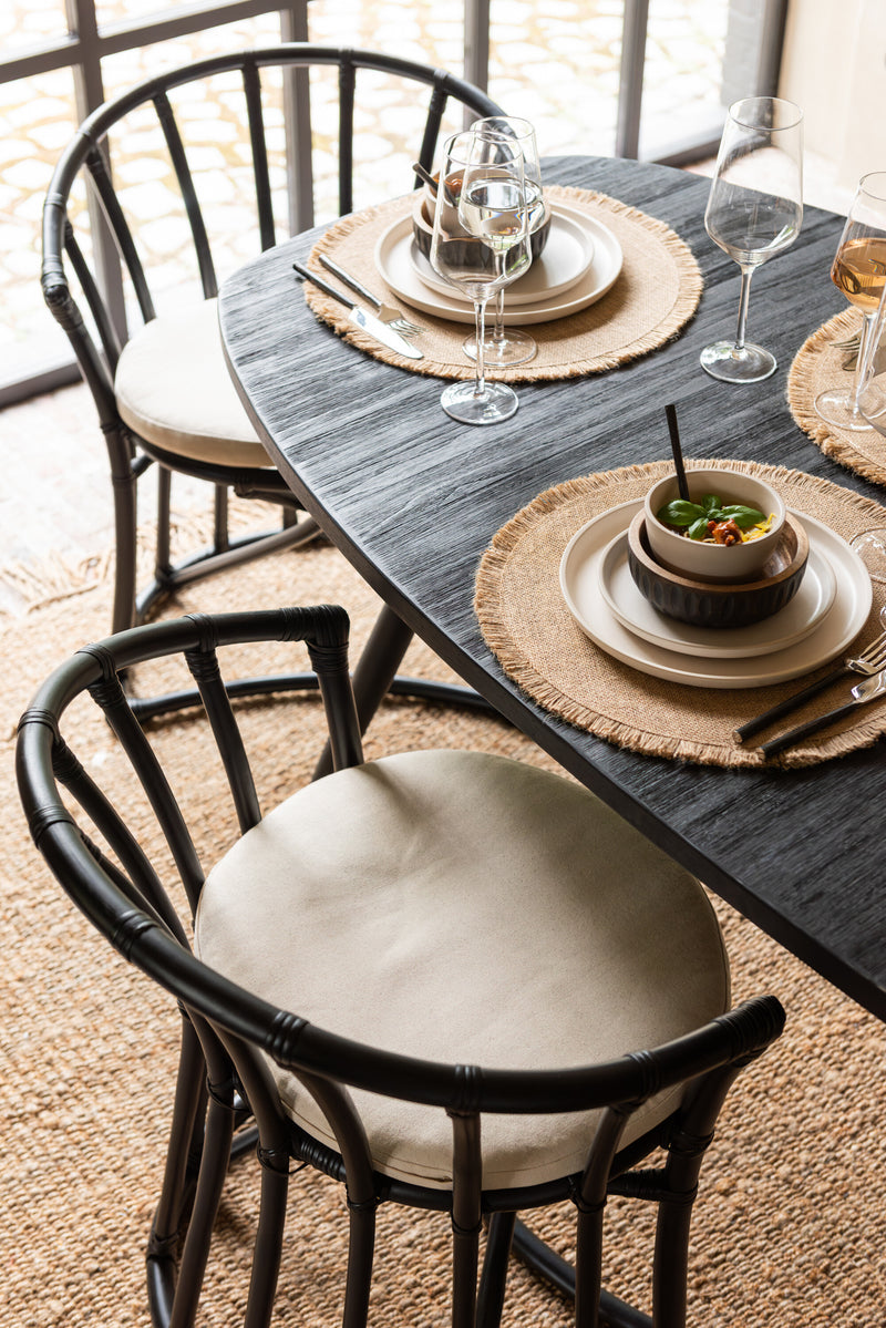 Chair+Cushion Rattan/Textile Black/White - Majorr