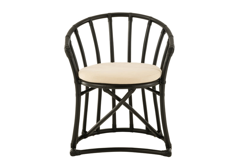 Chair+Cushion Rattan/Textile Black/White - Majorr