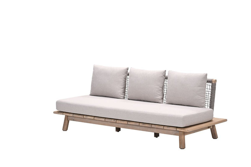 Lunar driezitsbank - acaciahout met white wash -  rope taupe - grey sand