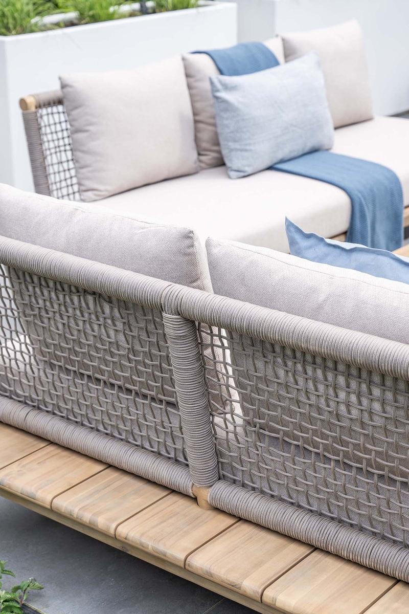 Lunar driezitsbank - acaciahout met white wash -  rope taupe - grey sand