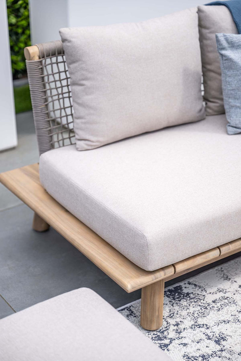 Lunar driezitsbank - acaciahout met white wash -  rope taupe - grey sand