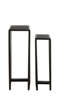 Set Of 2 Side Tables Cubic Recycle Teak Black