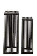 Set Of 2 Side Tables Cubic Recycle Teak Black