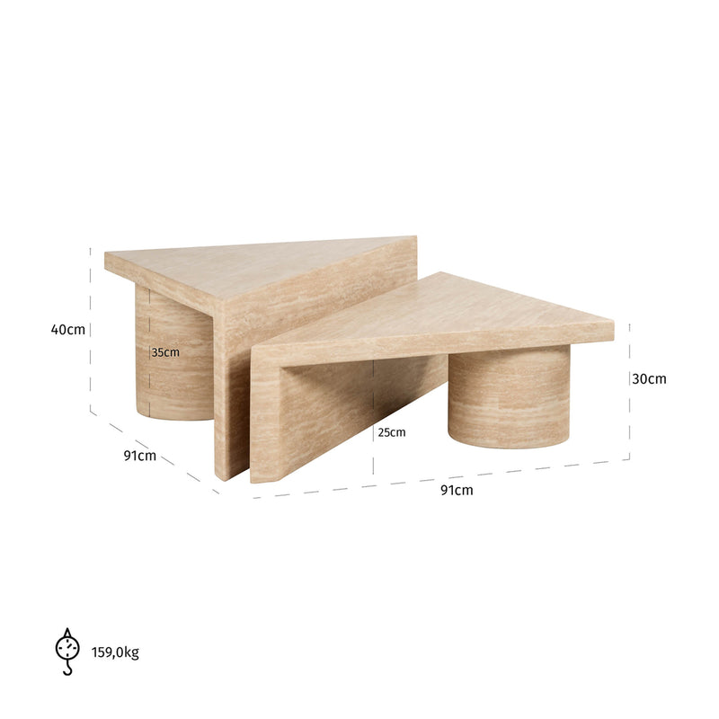 Salontafel set Fictus Travertine faux - Majorr