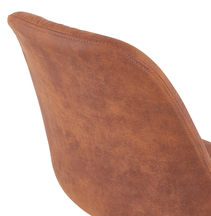 Halfhoge barkruk 'ASPEN MINI' in bruine microfiber en poten in zwart hout - Majorr
