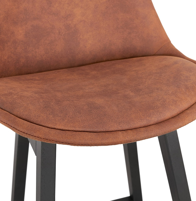Halfhoge barkruk 'ASPEN MINI' in bruine microfiber en poten in zwart hout - Majorr