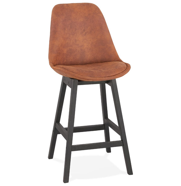 Halfhoge barkruk 'ASPEN MINI' in bruine microfiber en poten in zwart hout - Majorr