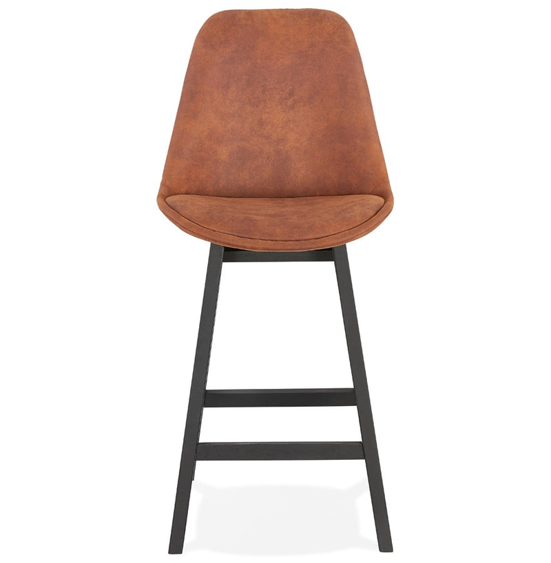 Halfhoge barkruk 'ASPEN MINI' in bruine microfiber en poten in zwart hout - Majorr