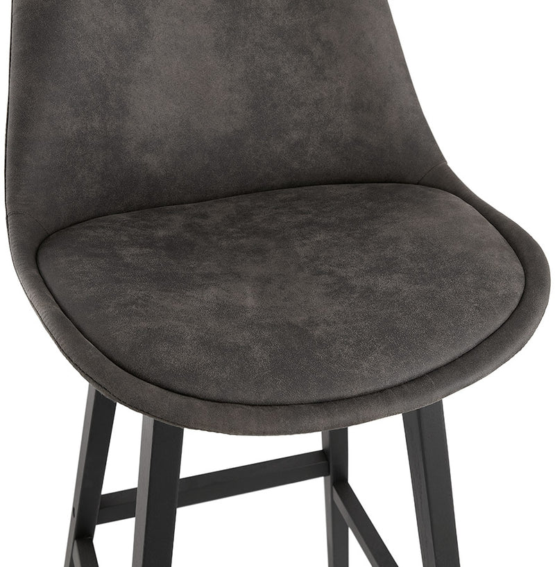 Halfhoge kruk 'ASPEN MINI' van grijze microvezel en poten van zwart hout - Majorr