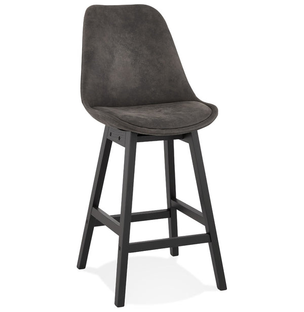 Halfhoge kruk 'ASPEN MINI' van grijze microvezel en poten van zwart hout - Majorr